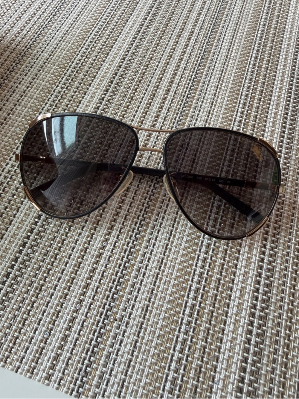 Chloé Aviator Sunglasses with Leather Arms and Frame with Gold Hardware CE100SL